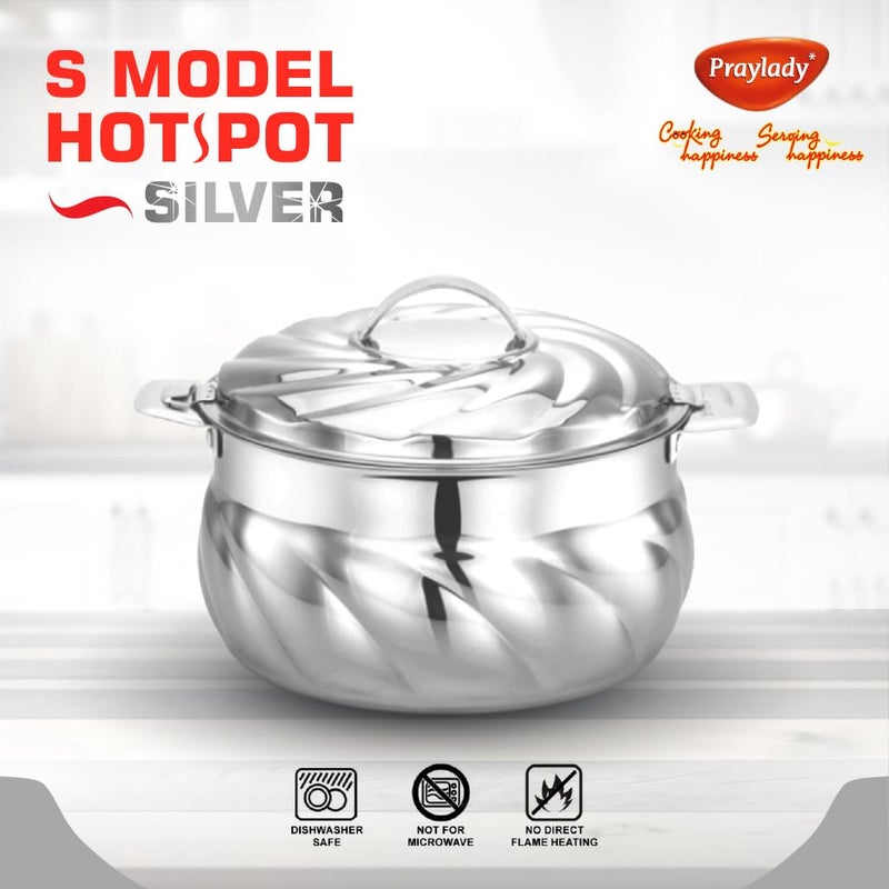 Praylady Stainless Steel SModel Hotpot r Insulated Casserole with Steel Lid Capacity 3500 MLSilver - Image 4