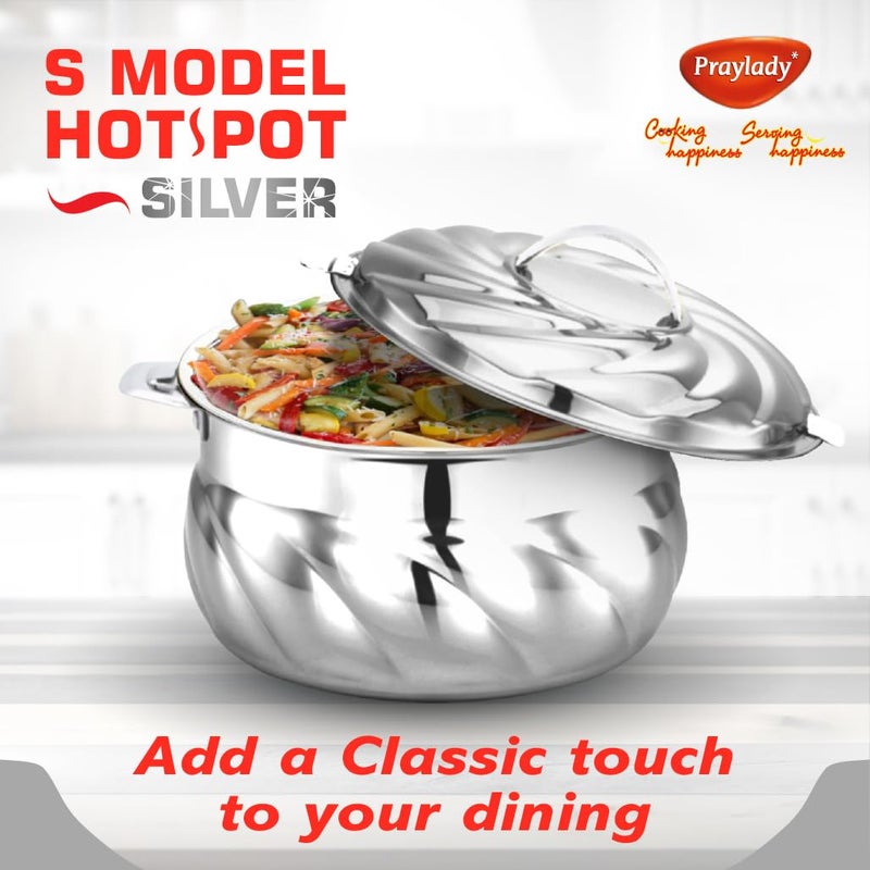 Praylady Stainless Steel SModel Hotpot r Insulated Casserole with Steel Lid Capacity 3500 MLSilver - Image 2