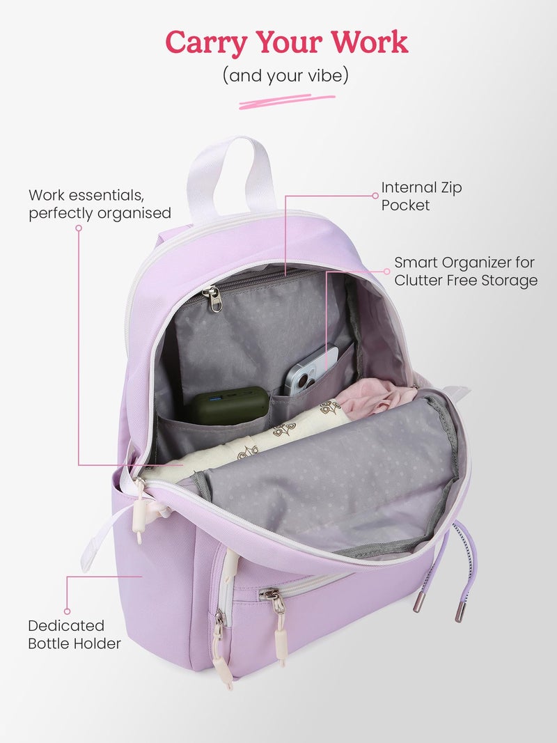 Genie Berry Casual Backpack For Girls |17 Inch-27 Litres With 2 Compartment with Laptop, Multiple Pockets And Trolley Sleeve |Best For Laptop, Makeup, Cables & College/Work Must-Haves - Lavender - Image 5