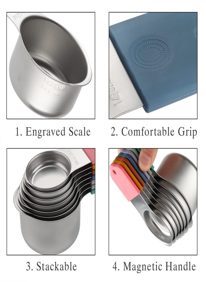 Turewin Magnetic Measuring Cups and Spoons Set Including 7 Stainless Steel Heavy Duty Measuring Cup 8 Double Sided Measuring Spoons with 1 Leveler for Dry and Liquid Ingredients (Color) - Image 3