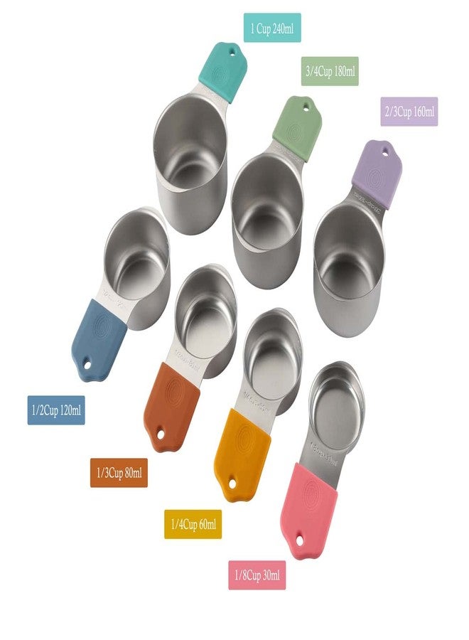 Turewin Magnetic Measuring Cups and Spoons Set Including 7 Stainless Steel Heavy Duty Measuring Cup 8 Double Sided Measuring Spoons with 1 Leveler for Dry and Liquid Ingredients (Color) - Image 2