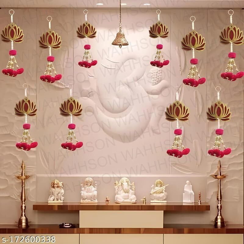 WAHHSON WAHHSON Pom Pom Style Handmade Wall Decor Lotus for Home Decor Diwali Dcor and All Festival Decor 8 Pcs Lotus Hangings for Home Decoration Diwali Festival Temple Decor Wedding  - Image 4