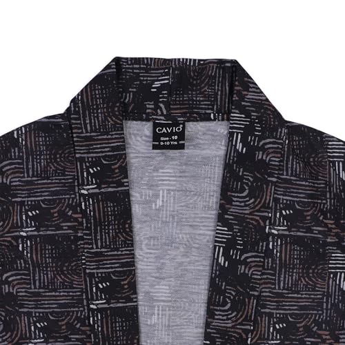 CAVIO Boys Full Sleeves Printed Shawl Collar Shrug and T-Shirt Black - Image 4