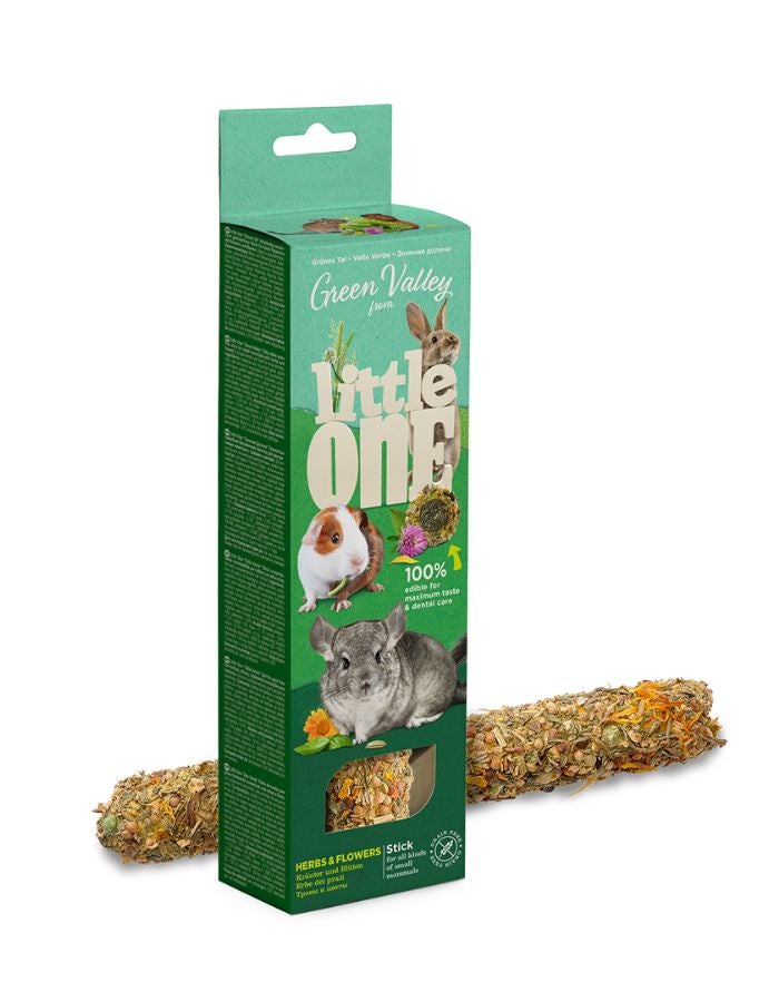 الصغير عصا أعشاب وزهور خالية من الحبوب من جرين فالي للثدييات الصغيرة 160 غرام - مكافأة مضغ صالحة للأكل بالكامل