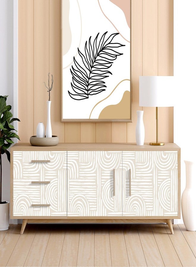 FunStick Geometric Peel and Stick Wallpaper Beige and White Mid Century Modern Abstract Wall Paper for Bathroom Waterproof Minimalist Lines Geometric Contact Paper for Cabinets Drawers Walls 17.5x118 - Image 3