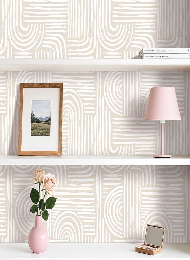 FunStick Geometric Peel and Stick Wallpaper Beige and White Mid Century Modern Abstract Wall Paper for Bathroom Waterproof Minimalist Lines Geometric Contact Paper for Cabinets Drawers Walls 17.5x118 - Image 4