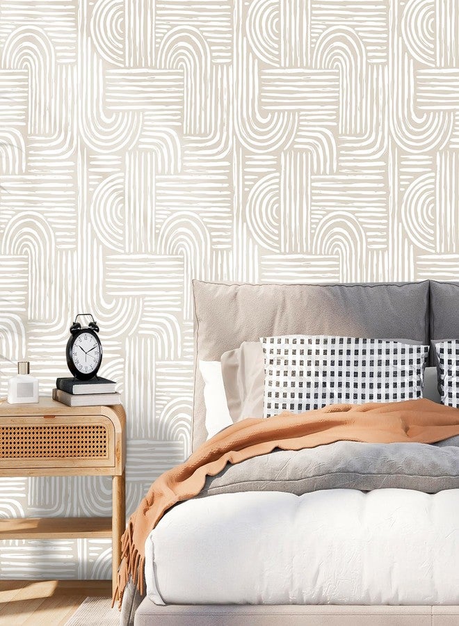 FunStick Geometric Peel and Stick Wallpaper Beige and White Mid Century Modern Abstract Wall Paper for Bathroom Waterproof Minimalist Lines Geometric Contact Paper for Cabinets Drawers Walls 17.5x118 - Image 5