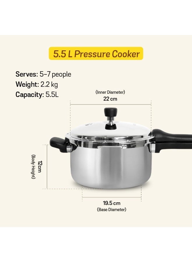Meyer Ultimate Cooking Combo – 5.5 L Presta Tri‑Ply Stainless‑Steel Pressure Cooker + 22 cm Trivantage Tri‑Ply Kadai/Wok with Lid with cast Iron tawa - Image 4