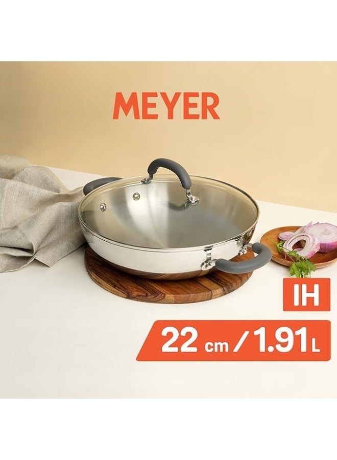 Meyer Ultimate Cooking Combo – 5.5 L Presta Tri‑Ply Stainless‑Steel Pressure Cooker + 22 cm Trivantage Tri‑Ply Kadai/Wok with Lid with cast Iron tawa - Image 3