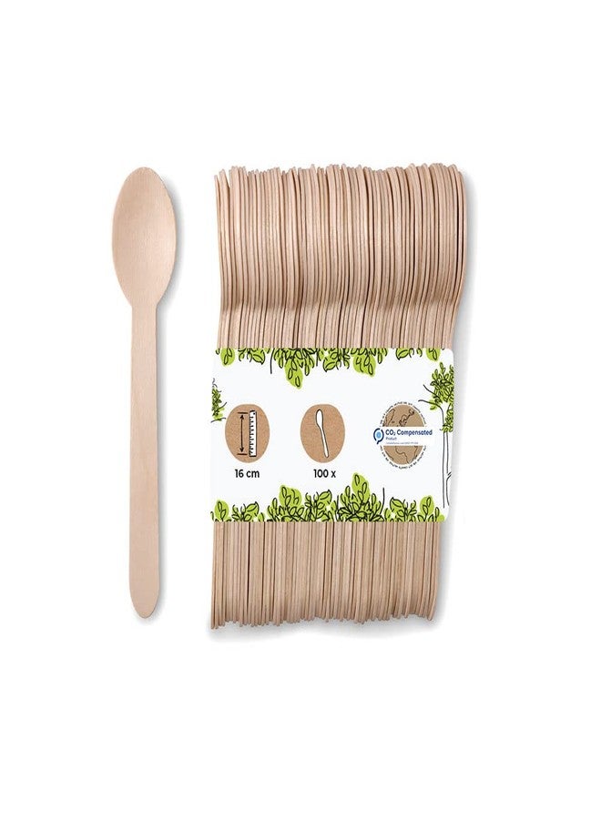 BIOZOYG Wooden Spoons 100 Pcs 6.5 Inch - Soup Spoons Biodegradable Compostable - Wooden Spoon Set Disposable Soup Spoons Party Cutlery for Events, Partys, Weddings - Image 1