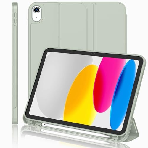 iMieet iPad A16 Case 11th GeniPad 10th Generation Case 11Inch 2025109 Inch 2022 with Pencil Holder Trifold Stand Smart Cover with Soft TPU BackAuto WakeSleepSega Green - Image 1