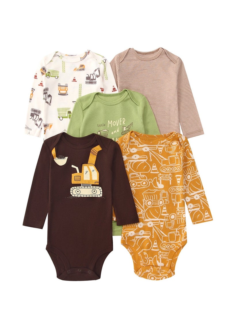RedMapleTEK 5-Piece Set Of pure Cotton Jumpsuits For Infants And Young Children, Short-Sleeved Crawling Clothes  - Image 1