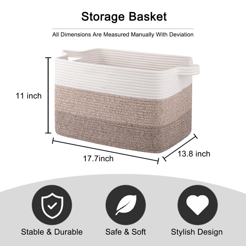 OIAHOMY Cotton Rope Basket, Rectangle Woven Baskets for Storage, Nursery Blanket Storage Living Room, Toy Basket With Handle-17.7â€x13.8â€x11â€-Gradient Yellow - Image 3