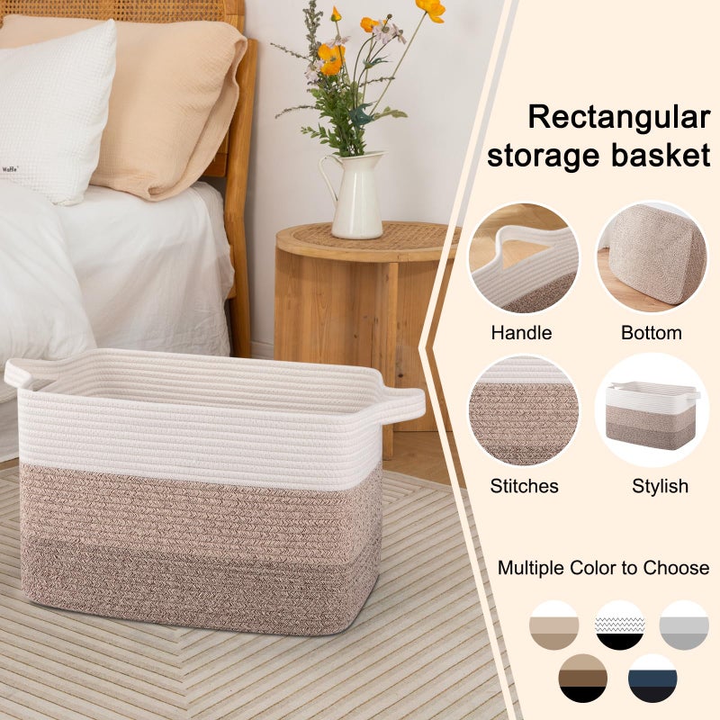 OIAHOMY Cotton Rope Basket, Rectangle Woven Baskets for Storage, Nursery Blanket Storage Living Room, Toy Basket With Handle-17.7â€x13.8â€x11â€-Gradient Yellow - Image 5