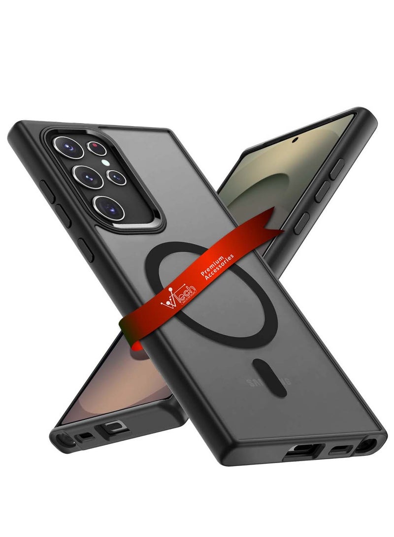 Wtech Samsung Galaxy S25 Ultra 2025 Hard Silicone Hybrid Translucent Slim Stylish Magnetic Magsafe Case Cover - Black - Image 1