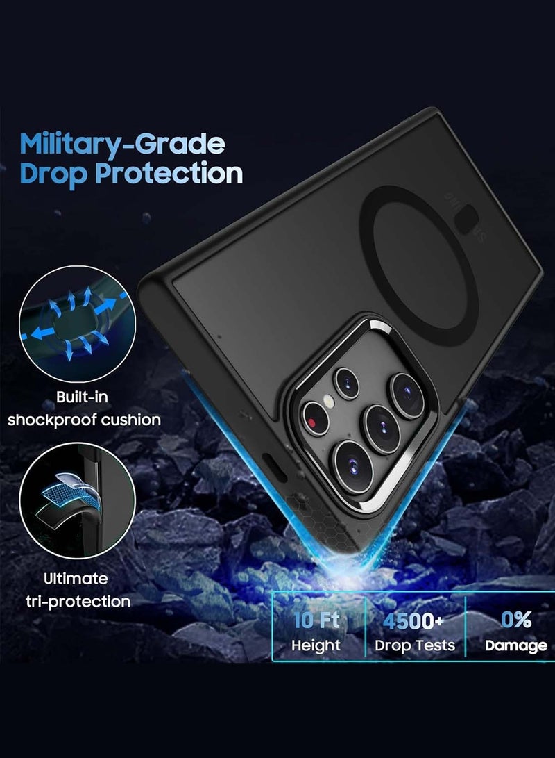 Wtech Samsung Galaxy S25 Ultra 2025 Hard Silicone Hybrid Translucent Slim Stylish Magnetic Magsafe Case Cover - Black - Image 3