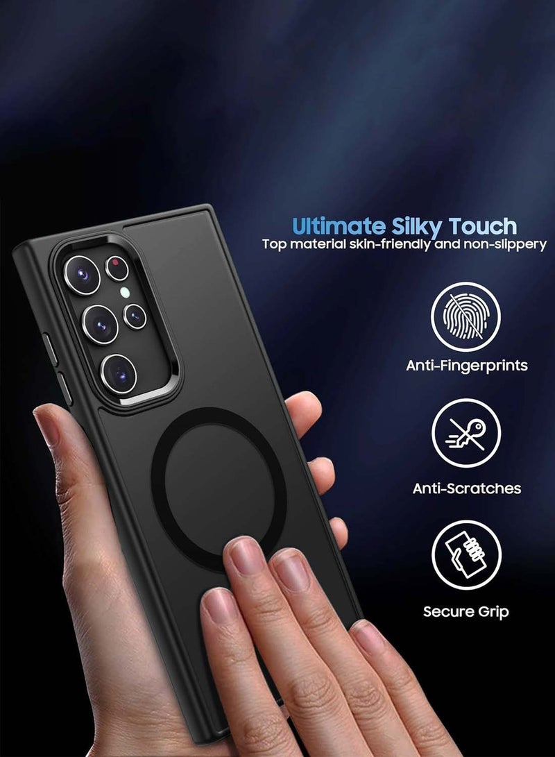 Wtech Samsung Galaxy S25 Ultra 2025 Hard Silicone Hybrid Translucent Slim Stylish Magnetic Magsafe Case Cover - Black - Image 4