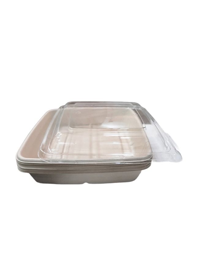 SNH Packing Bagasse Rectangular Bowl 1000ml With Lid Restaurant Carryout Lunch Meal Takeout Storage Food Service 25 Pieces  - Image 2