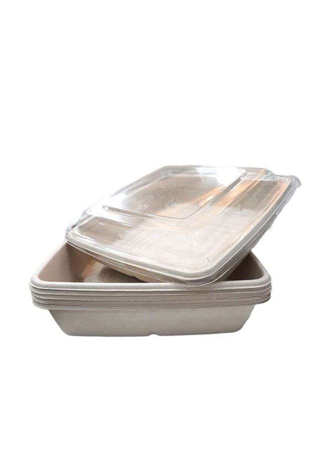 SNH Packing Bagasse Rectangular Bowl 1000ml With Lid Restaurant Carryout Lunch Meal Takeout Storage Food Service 25 Pieces  - Image 1