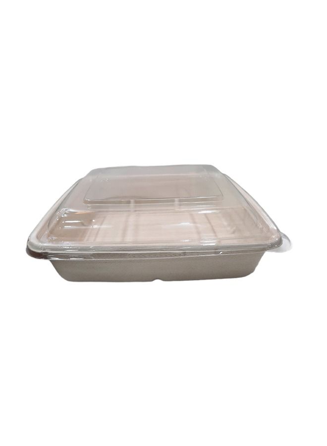 SNH Packing Bagasse Rectangular Bowl 1000ml With Lid Restaurant Carryout Lunch Meal Takeout Storage Food Service 25 Pieces  - Image 3