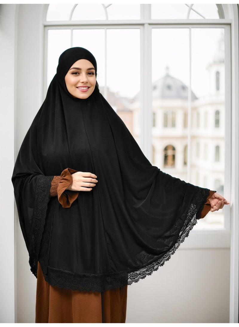 النساء المسلمات الحجاب الفوري توربانات خيمار أبايا ناعمة الصلاة النشال الدانتيل - Image 1