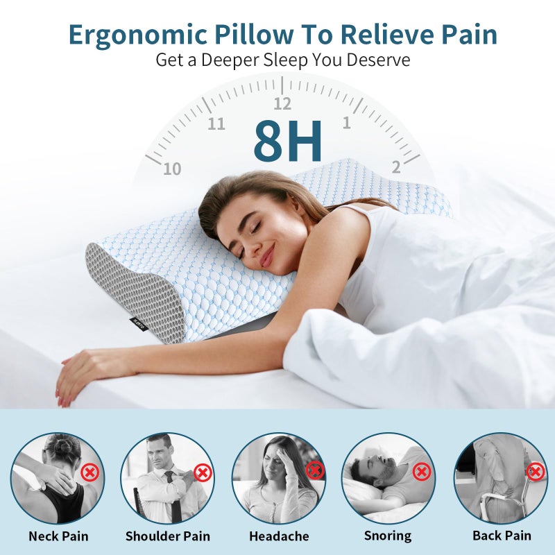 Ylekto Cervical Neck Pillow for Pain Relief, Contour Memory Foam Pillows for Sleeping, Odorless Ergonomic Pillow Adjustable Orthopedic Cooling Pillow Bed Pillow Neck Support for Side Back Stomach Sleepers - Image 2