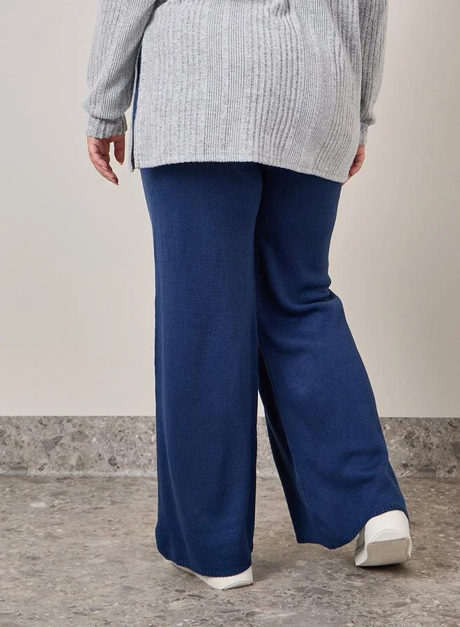 Styli Solid High Rise Wide Leg Pants