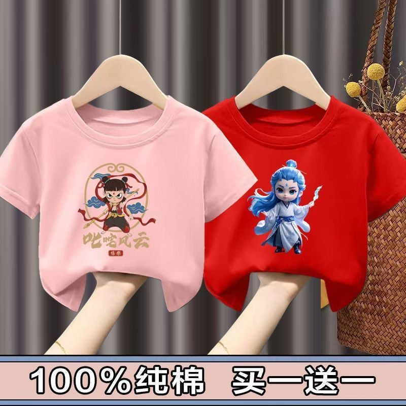 100 Cotton Nacha Boys And Girls Short-Sleeved T-Shirt Children'S Baby Cartoon Half-Sleeved Top Children'S Wear 12 - Image 1