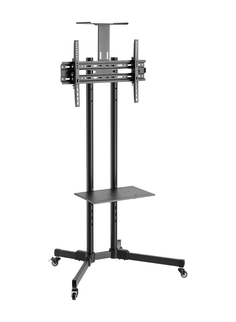 نيوستار NEWSTAR Mobile TV Cart Stand with Wheels for 32–70 Inch Flat & Curved TVs, Height Adjustable Rolling TV Trolley with Equipment Shelf & Camera Shelf, Holds up to 50kg, Max VESA 600x400mm, Black - Image 1