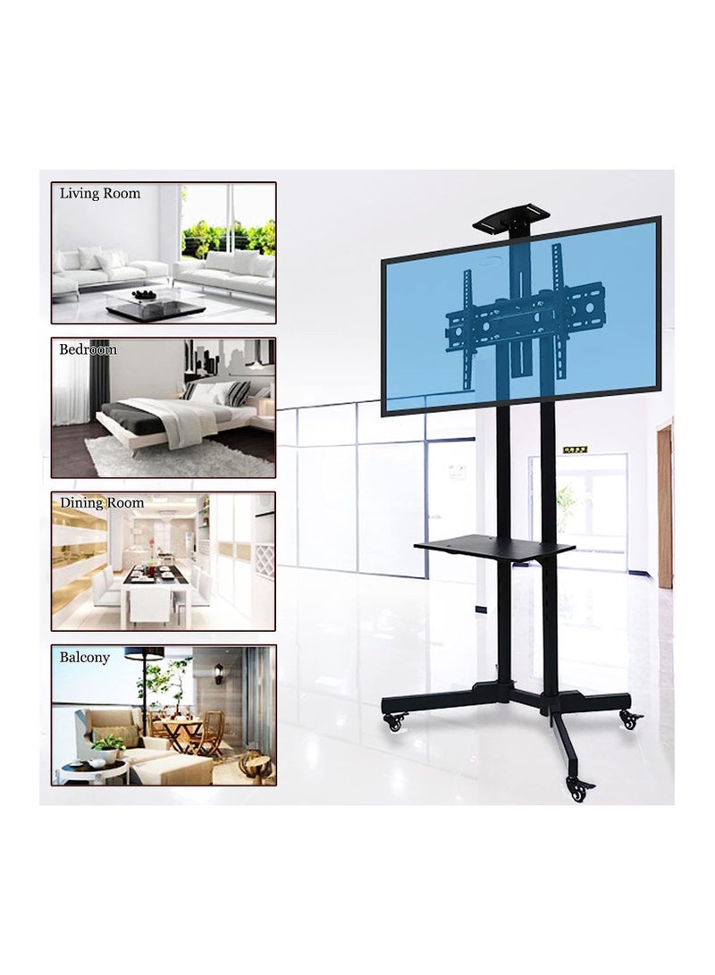 نيوستار NEWSTAR Mobile TV Cart Stand with Wheels for 32–70 Inch Flat & Curved TVs, Height Adjustable Rolling TV Trolley with Equipment Shelf & Camera Shelf, Holds up to 50kg, Max VESA 600x400mm, Black - Image 4