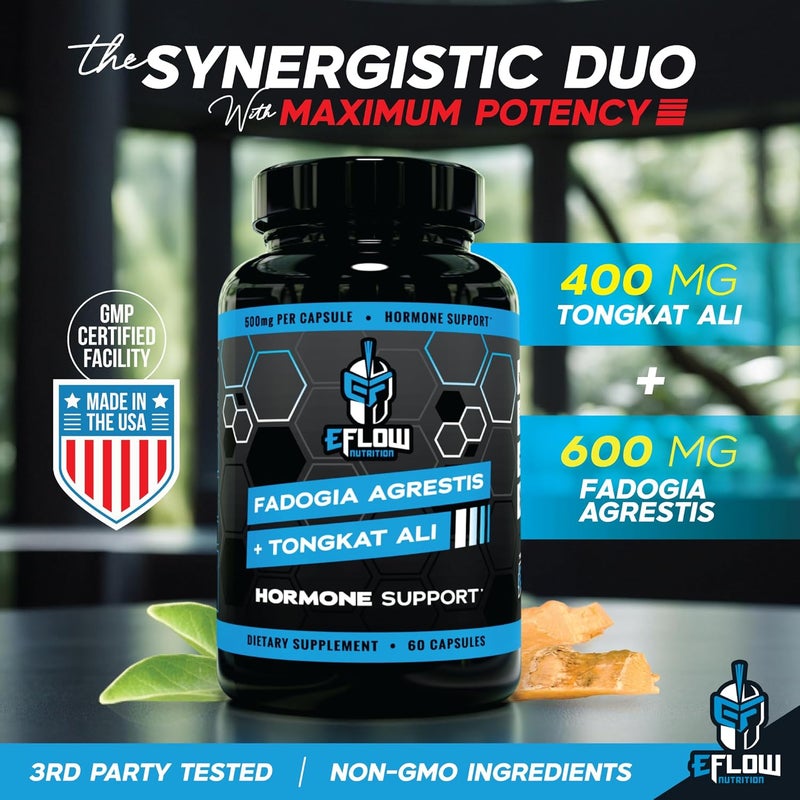 eFlow Nutrition Fadogia Agrestis  Tongkat Ali  2in1 Natural Performance Supplement for Health and Wellness  Hormone Energy  Mood Support  Extract Powder 60 Capsules - Image 3