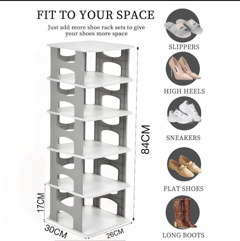 JEYANG 6 Tier Shoe Rack, Shoe Racks for Closet, Free-Combination Narrow Shoe Storage Organizer for Bedroom & Entryway, Space Saver Stackable Shoe Shelf,Grey (1 Pcs of 6 Tier, Polypropylene) - Image 5