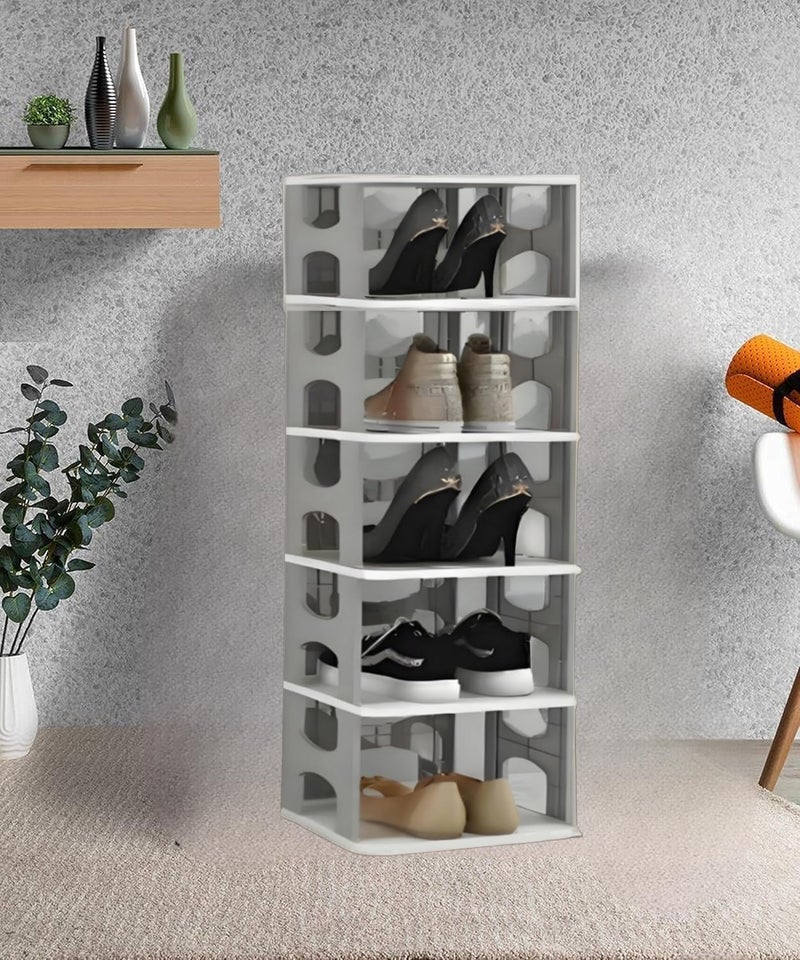 JEYANG 6 Tier Shoe Rack, Shoe Racks for Closet, Free-Combination Narrow Shoe Storage Organizer for Bedroom & Entryway, Space Saver Stackable Shoe Shelf,Grey (1 Pcs of 6 Tier, Polypropylene) - Image 1