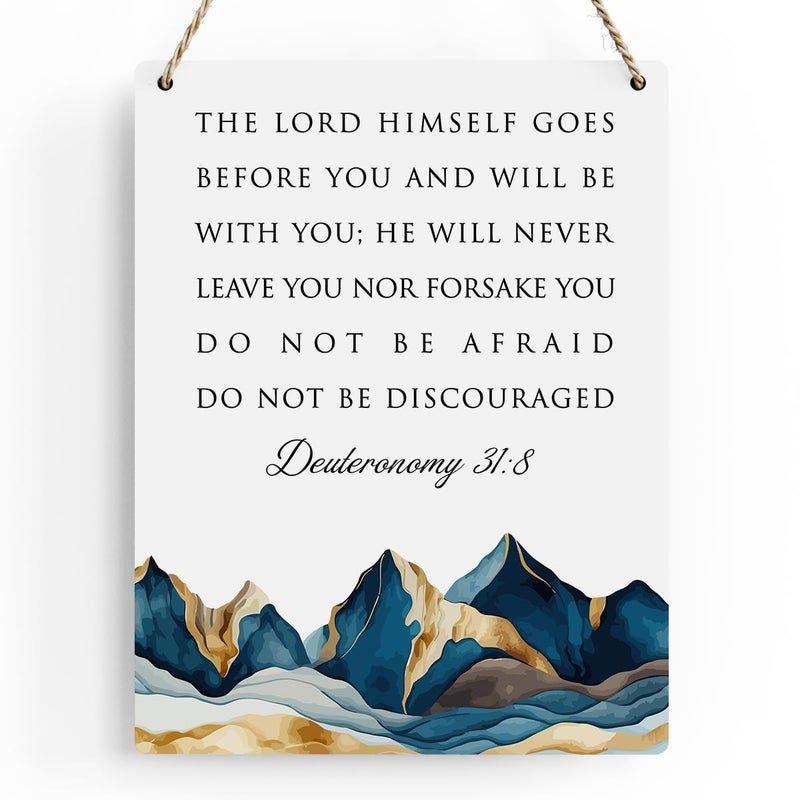 Bellowdeer Inspirational Decor Decory Deuteronomy 31: 8 الهدايا المسيحية الآية للكتاب المقدس الجدار الفني للكتاب المقدس علامة معلقة خشبية للمكتب المنزلي الحديث الحمام - Image 1