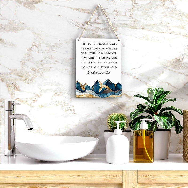 Bellowdeer Inspirational Decor Decory Deuteronomy 31: 8 الهدايا المسيحية الآية للكتاب المقدس الجدار الفني للكتاب المقدس علامة معلقة خشبية للمكتب المنزلي الحديث الحمام - Image 5