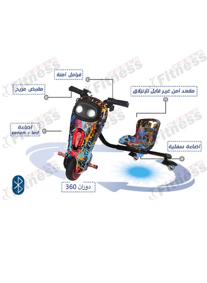 Fitness World Mini electric drift scooter toy, withstands up to 50 kilograms, with 36 volt high-power pedal, 250 watts, equipped with 3 wheels and safety accessories.  - Image 2