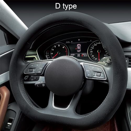 Carodi Suede Steering Wheel Cover ， Non-Slip Leather Car Interior Fitting 15-inch Universal（D-Shape,Black） - Image 3