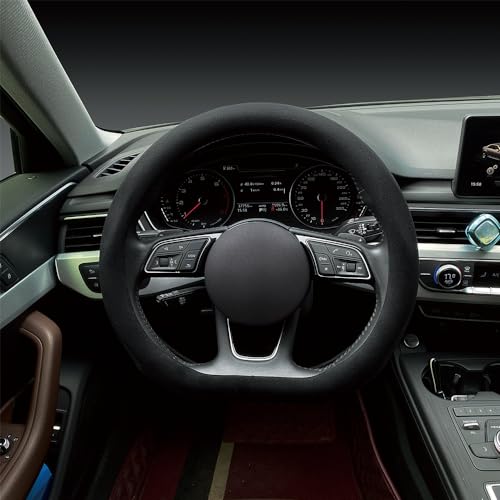 Carodi Suede Steering Wheel Cover ， Non-Slip Leather Car Interior Fitting 15-inch Universal（D-Shape,Black） - Image 4