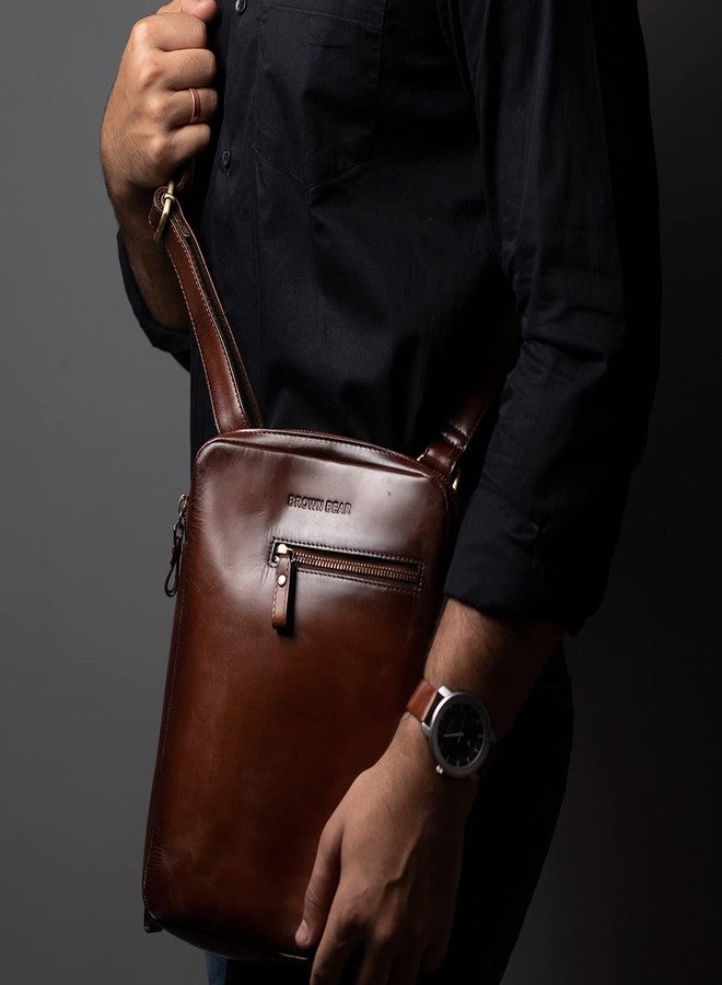 BROWN BEAR 12 inch Geniune Italian Leather Sling Crossbody Messenger Bag for Men & Suitable for Mobile, iPad, Notepad and Other Small Accessories - Image 5