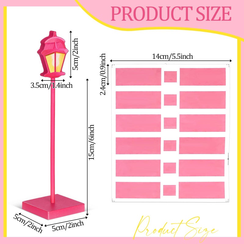 Colingmill 6 Pcs Street Sign Lamp Post Centerpiece Wooden Lamp Post with Street Party Sign Sticker for Toy Decor Friend Birthday Party Supplies Decoration(Pink) - Image 2