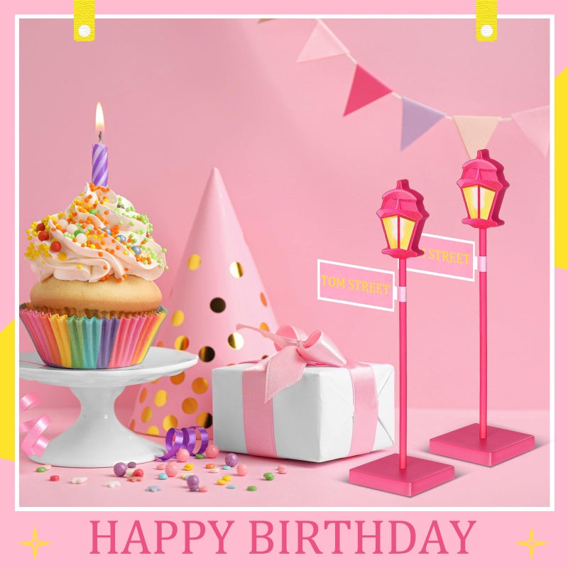 Colingmill 6 Pcs Street Sign Lamp Post Centerpiece Wooden Lamp Post with Street Party Sign Sticker for Toy Decor Friend Birthday Party Supplies Decoration(Pink) - Image 5