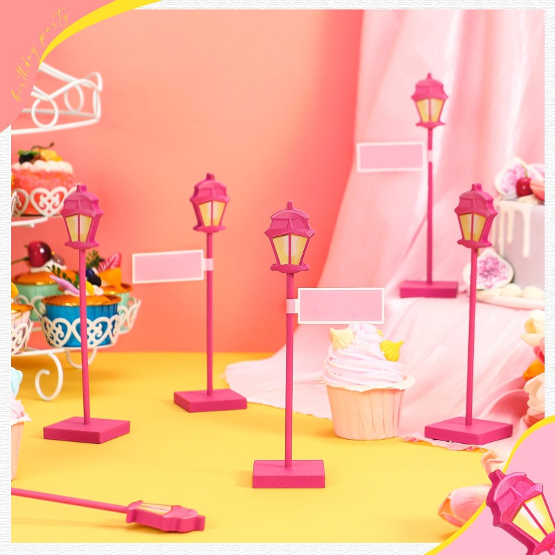 Colingmill 6 Pcs Street Sign Lamp Post Centerpiece Wooden Lamp Post with Street Party Sign Sticker for Toy Decor Friend Birthday Party Supplies Decoration(Pink) - Image 4