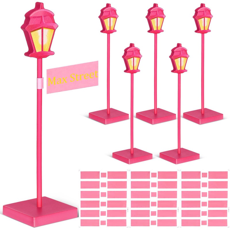 Colingmill 6 Pcs Street Sign Lamp Post Centerpiece Wooden Lamp Post with Street Party Sign Sticker for Toy Decor Friend Birthday Party Supplies Decoration(Pink) - Image 1
