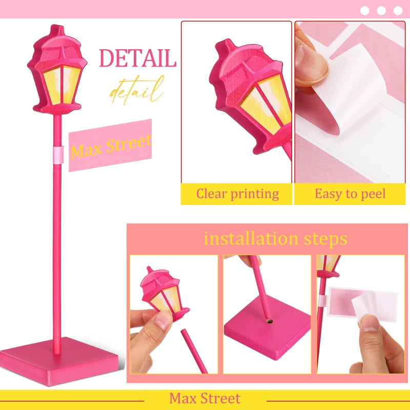 Colingmill 6 Pcs Street Sign Lamp Post Centerpiece Wooden Lamp Post with Street Party Sign Sticker for Toy Decor Friend Birthday Party Supplies Decoration(Pink) - Image 3