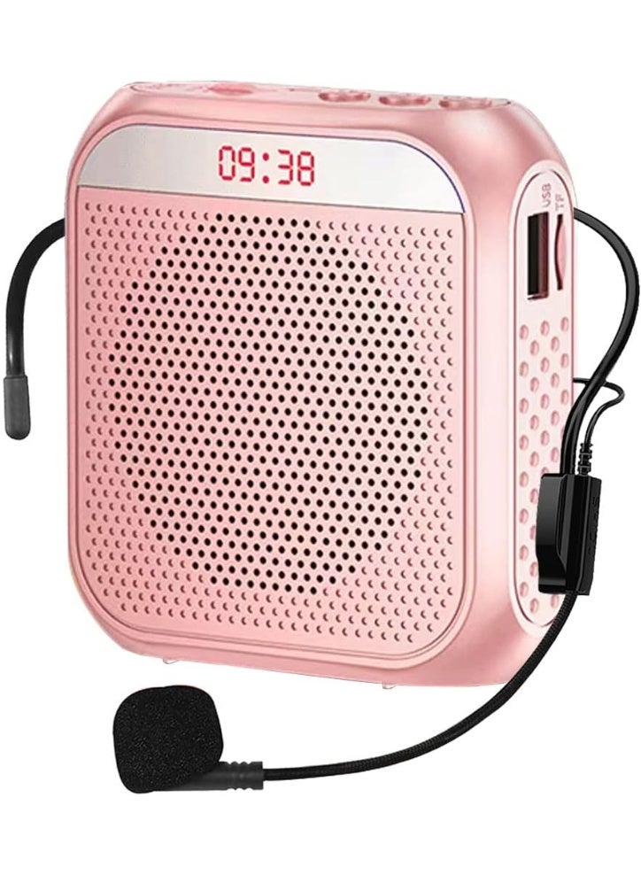 Portable Voice Amplifier for Teachers, 2200mAh Rechargeable Personal Amplifier Mic PA System Headset Microphone with Speaker for Teachers, Training, Meeting, Tour Guide, Yoga, Classroom (Rose) - Image 1
