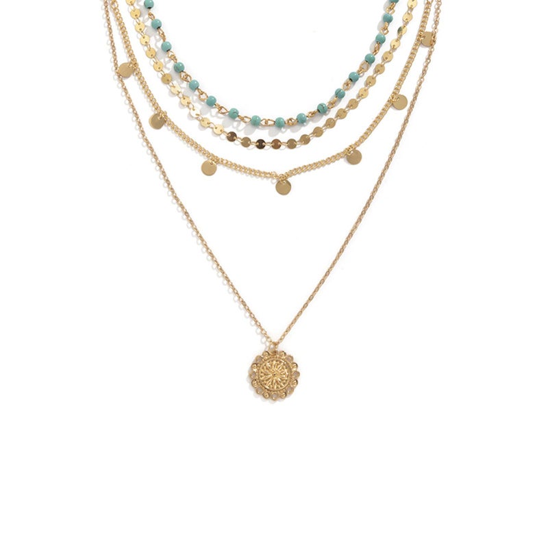 HTH Gold Stacked Necklaces for Women Bohemian Layered Turquoise Charm Chain Choker Necklaces Country Concert Necklaces Jewelry (Gold) - Image 1
