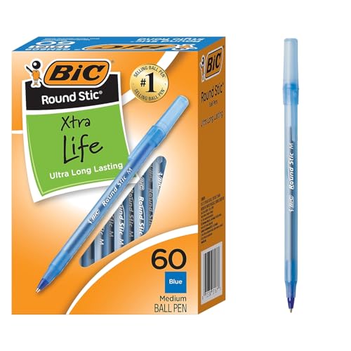BIC Round Stic Xtra Life Ball Pen, Medium Point (1.0 mm), Blue, 60-Count - Image 1