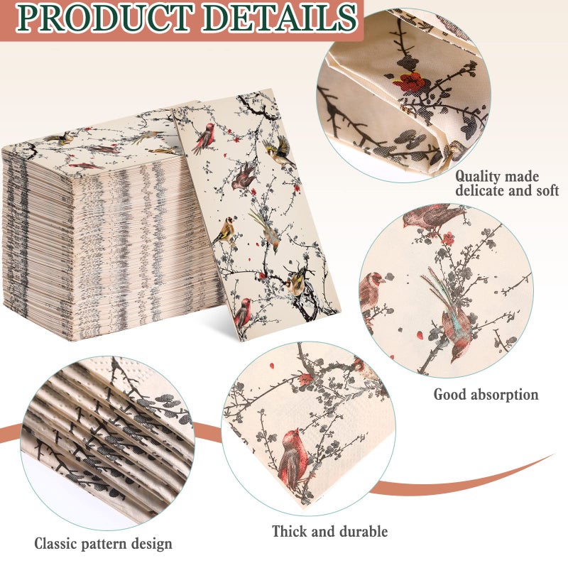 Pajean 120 Pieces Bird Guest Napkins 3 Ply Birds Paper Hand Towels Dinner Napkin Decorative Paper Guest Towels for Bathroom Powder Room Wedding Anniversary Holiday Birthday Party Tabletop Decoration - Image 3