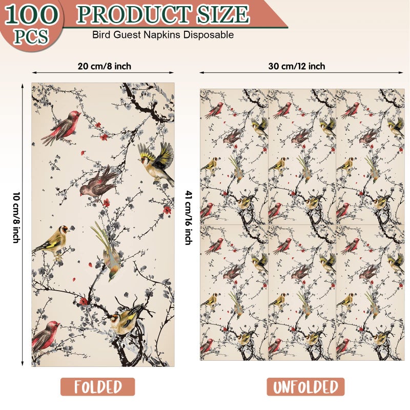 Pajean 120 Pieces Bird Guest Napkins 3 Ply Birds Paper Hand Towels Dinner Napkin Decorative Paper Guest Towels for Bathroom Powder Room Wedding Anniversary Holiday Birthday Party Tabletop Decoration - Image 2