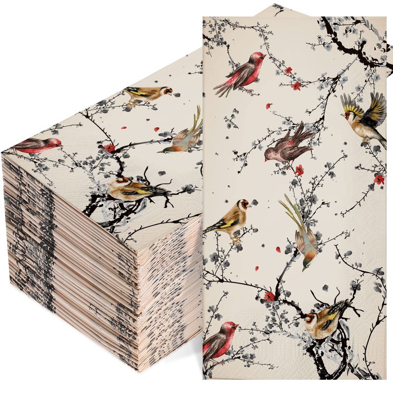 Pajean 120 Pieces Bird Guest Napkins 3 Ply Birds Paper Hand Towels Dinner Napkin Decorative Paper Guest Towels for Bathroom Powder Room Wedding Anniversary Holiday Birthday Party Tabletop Decoration - Image 1